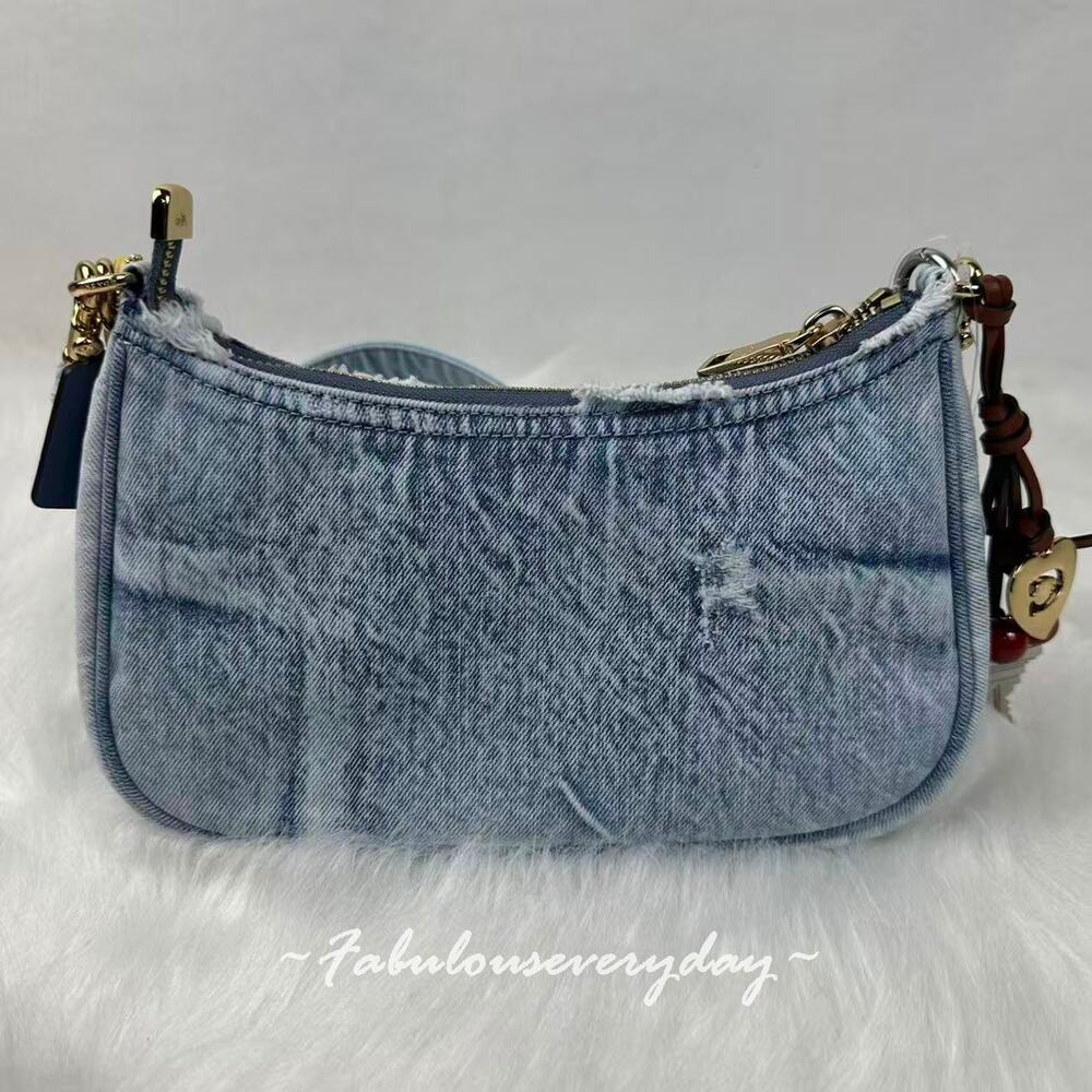Coach Teri Shoulder Bag In Loved Denim With Charms Gold/Light Indigo CDY76 NWT - Picture 7 of 10